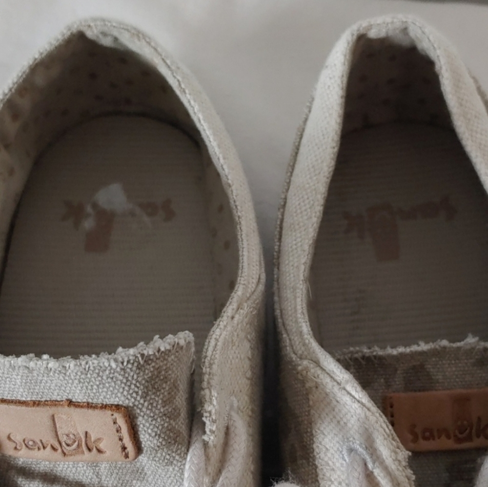 Sanuk Canvas Shoes Lace up Beige Casual size 9 - Picture 5 of 8